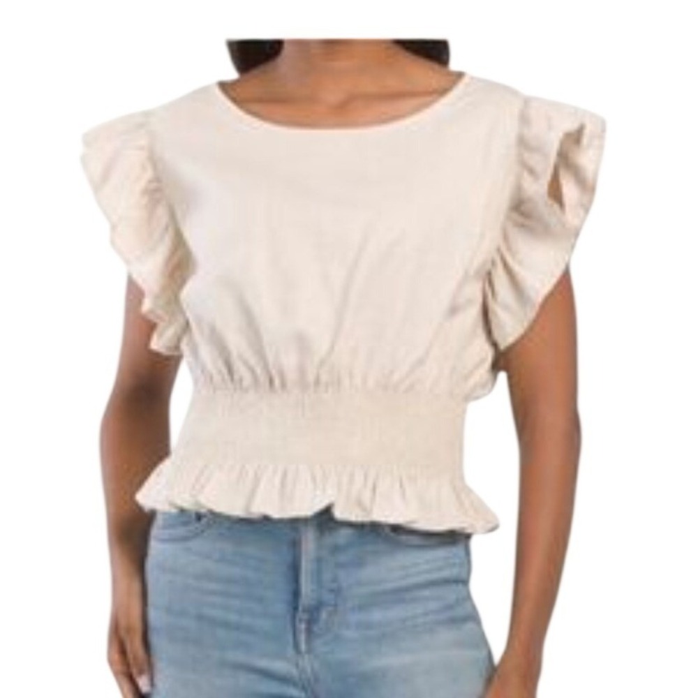 Cupcakes and Cashmere Brown Ruffle Smocked Waist‎ Flutter Sleeve Top XL